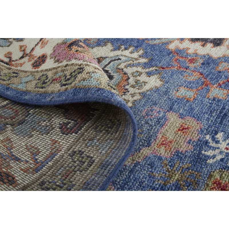 Beall Wool Oriental Area Rug in Blue, Rectangle 7'9" x 9'9"