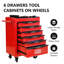 Chariot à outils à 6 tiroirs, noir et bleu, glissières à roulement, verrouillable, coffre à 4 roues universel, rouge et acier, comptoir lisse, poignée à tirer-877732218