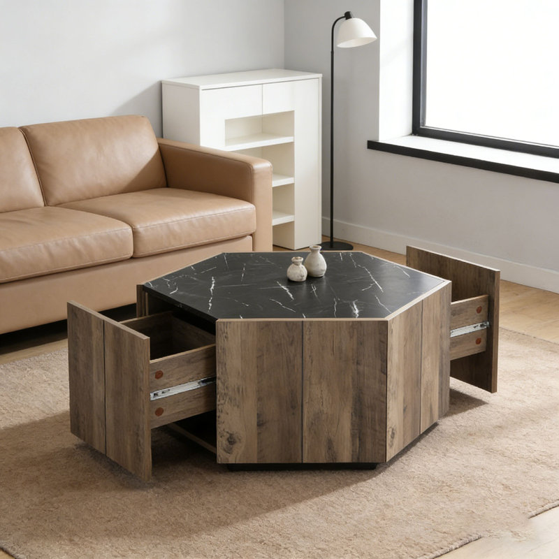 Table basse Retro, Noir, brun clair