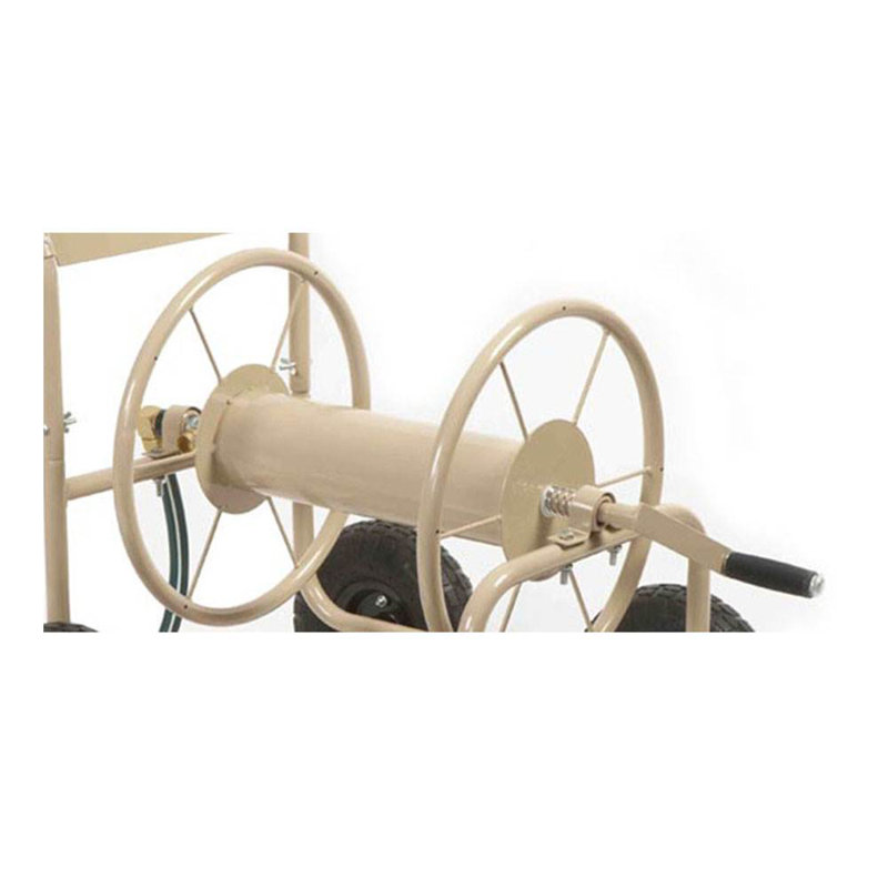 Beige Steel Frame 4-Wheel Garden Hose Reel Cart