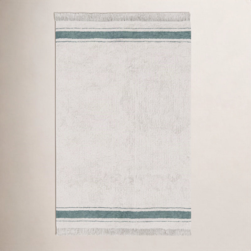 Little Chefs Rectangle Hand Tufted Cotton Area Rug in Natural/Toffee, Natural/Vintage Blue, Rectangle 4'7" x 6'7"