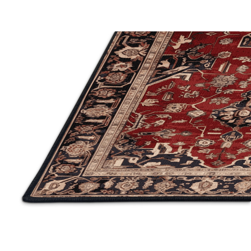 Tapis persan noir lavable à la machine, Rectangulaire 2 pi x 3 pi