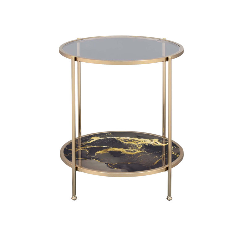 Table de bout en verre Fiorella à plateau en verre avec cadre en métal et tablette inférieure