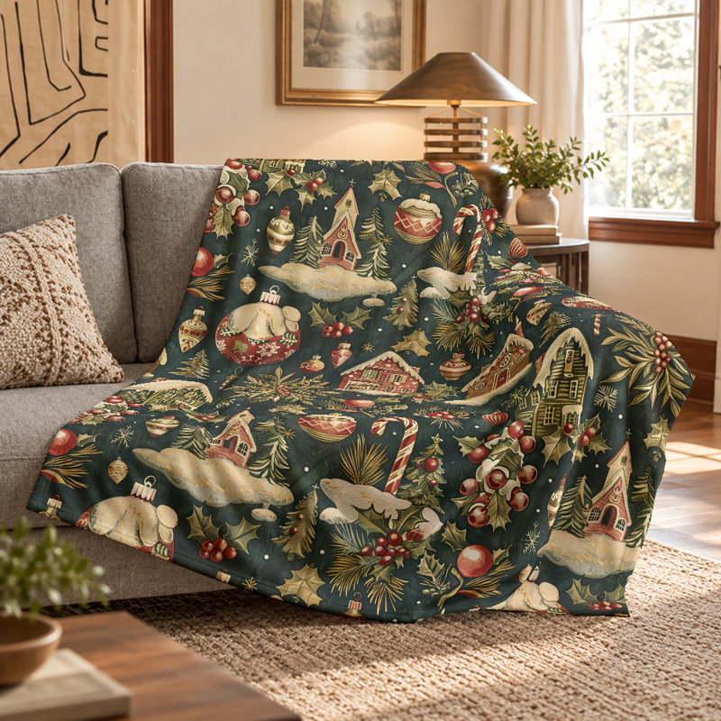 Plaid de Noël vintage en flanelle vert foncé, 50x60in