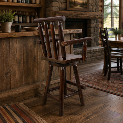 Tabouret de bar rustique - Fabrication en bois de sapin, chaise avec repose-pieds, accoudoir large, tabouret de cuisine rustique, chaise de bistro haute pour salle à manger, restaurant, pub