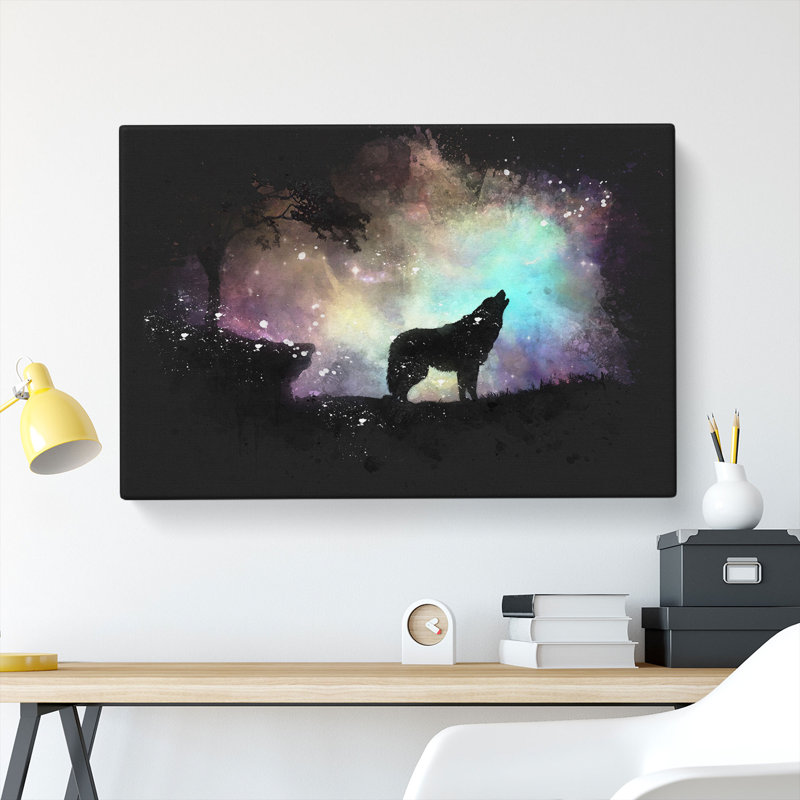 Howling Wolf With A Galaxy Forest - Wrapped Canvas, 50cm H x 76cm W x 3cm D
