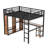 Queen Size Metal Loft Bed with Built-in Wardrobe, Desk, and Storage Shelves, Woodgrain Space-Saving Loft Bed Frame