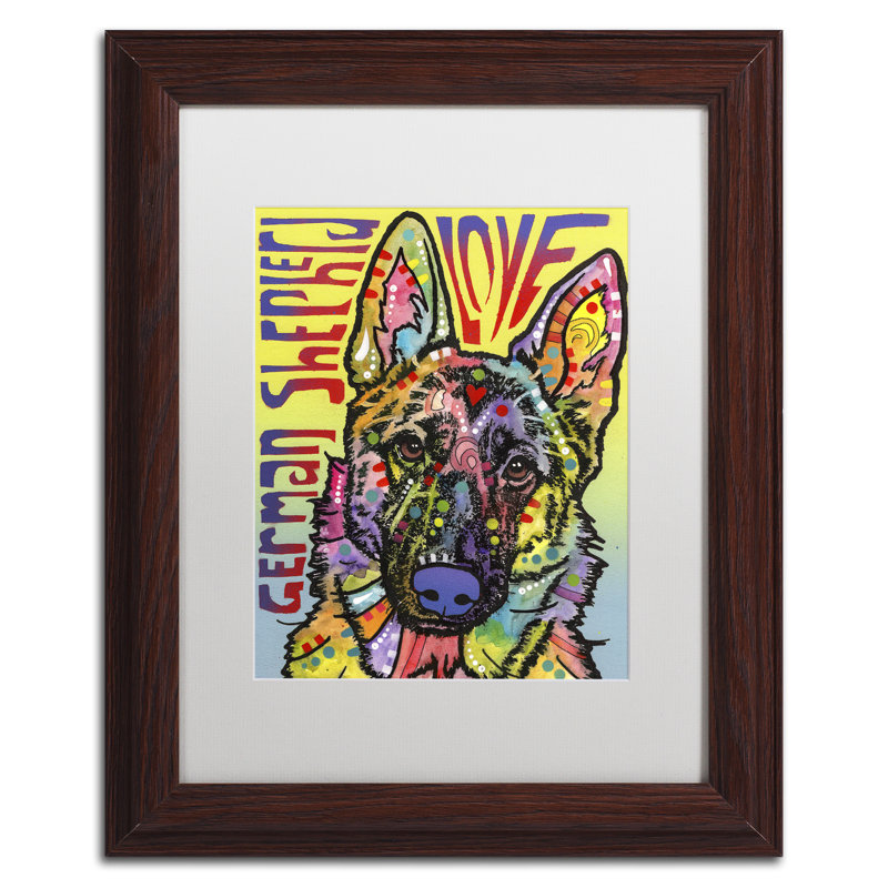« german berger luv » par dean russo, impression encadrée, H 14 po x l 11 po x P 0,5 po, Blanc, Cadre brun