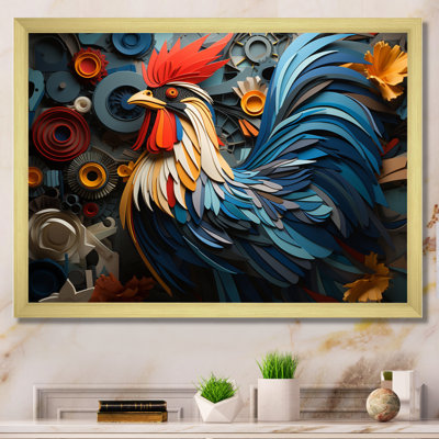 Portrait de coq sur fond géométrique sur toile