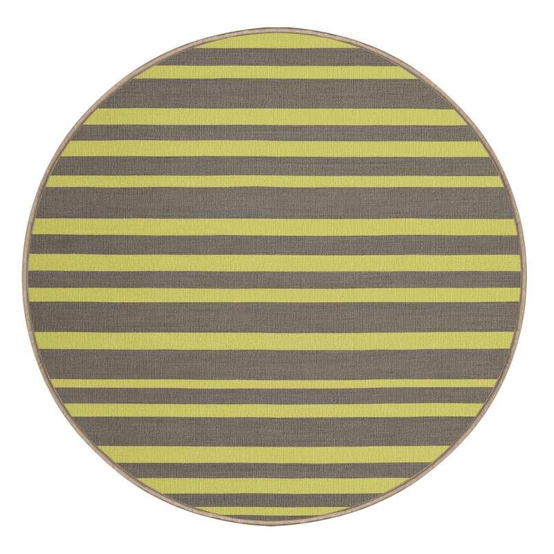 Machine Washable Horizontal Stripes Brown Area Rug, Round 6'