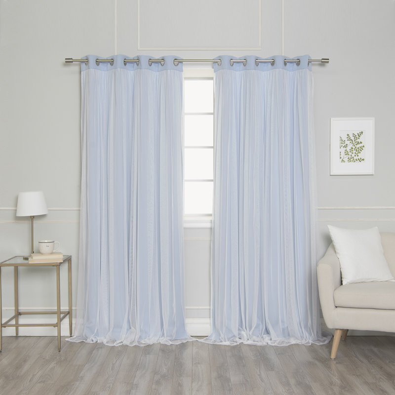 Yacine Polyester Blackout Single Curtain Panel Single Panel, Skyblue