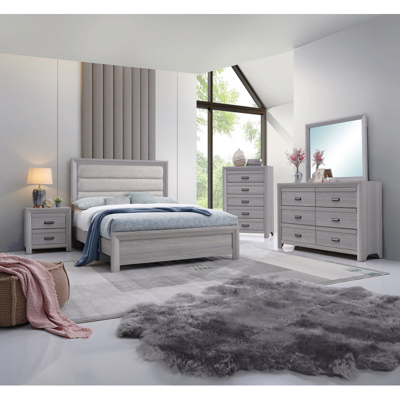 1pièce grand panneau lit tête de lit capitonnée moelleux au fini bois de grève neutre au design contemporain, Grand