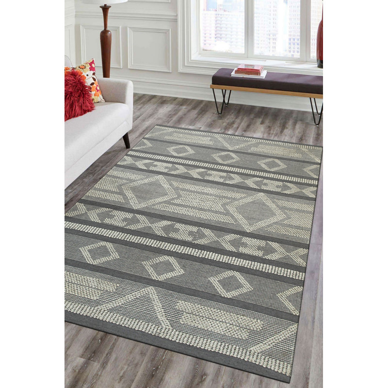 Tapis gris fait à la main Vibrant Iris, Rectangle 5 pi x 7 pi 6 po