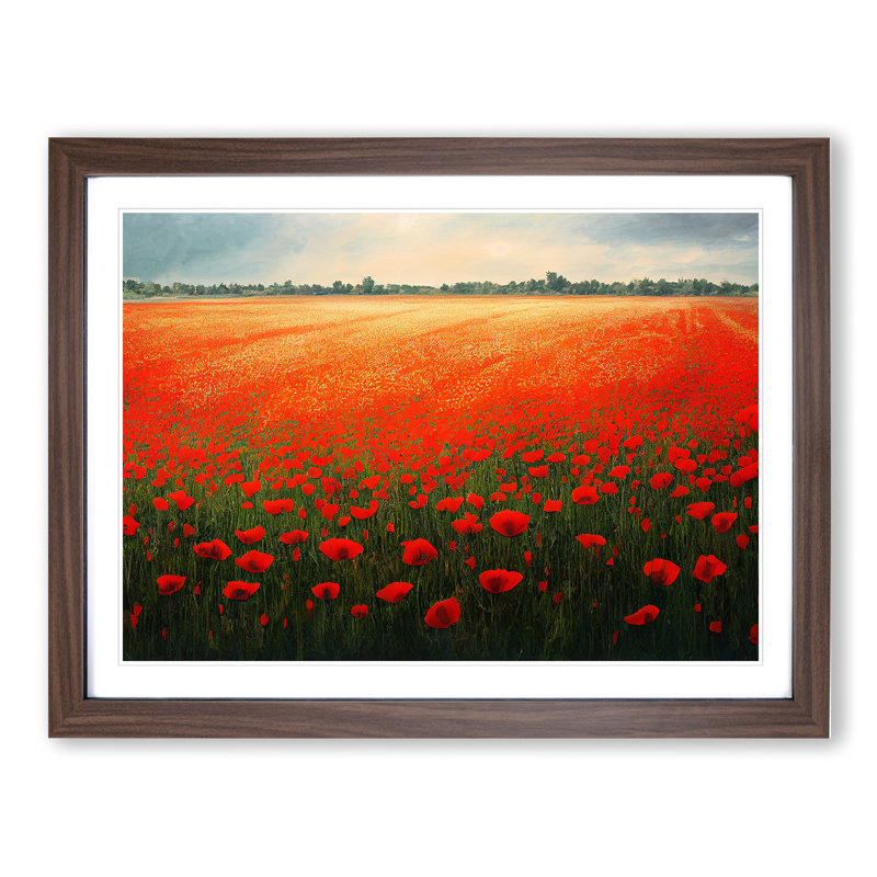 Beautiful Poppies Flowers 1 Piece Single Picture Frame Painting, 25cm H x 34cm W x 2cm D, Walnut Framed