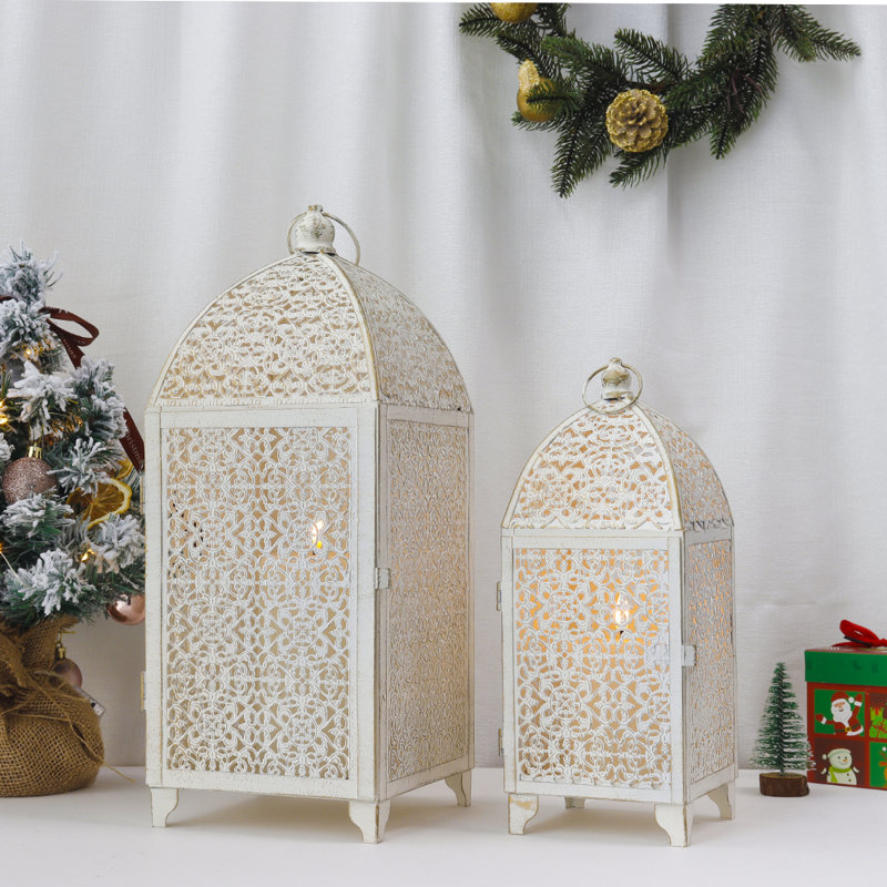 16.5'' H Metal Lantern, White
