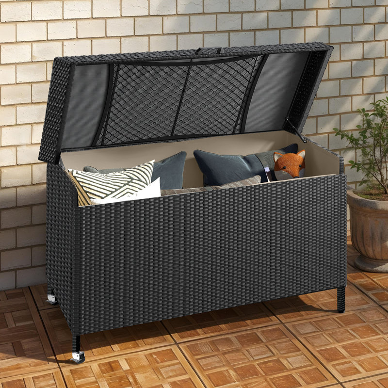 YITA 200 Gallon Outdoor Wicker Deck Box, Black