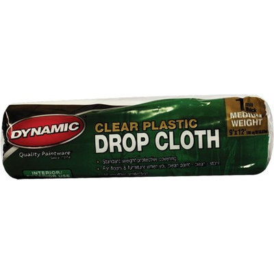 Dynamic 00376 9' X 12' 1Mil Rolled Clear Plastic Drop Cloth-1PK