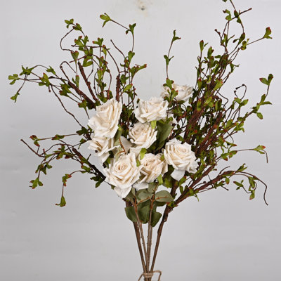 Farmhouse Artificial Peony Floral Arrangements For Vase Filler, Mixed Twig Leaves Stems Bulk Bouquets, Faux Flower For Home Decoration Table Centerpiece