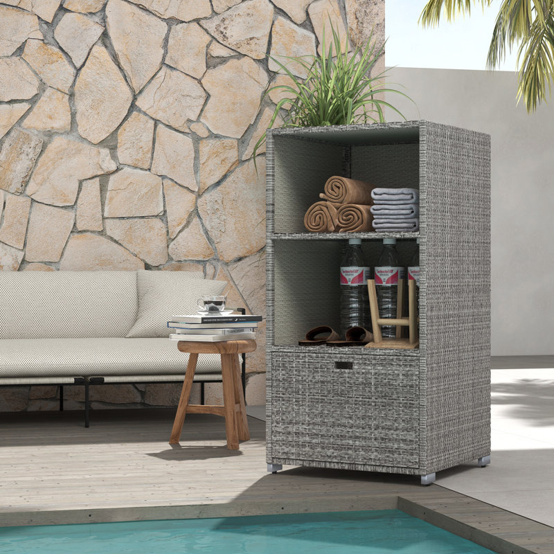 Porte-serviettes PE en rotin avec 2 tablettes de rangement, Gris foncé