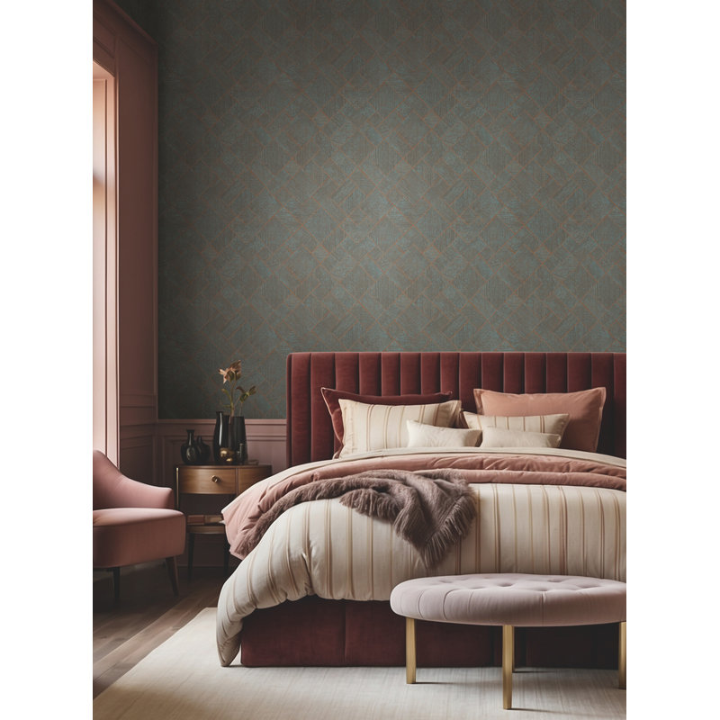 Papier peint Marquetry Teal Tile, Bleu