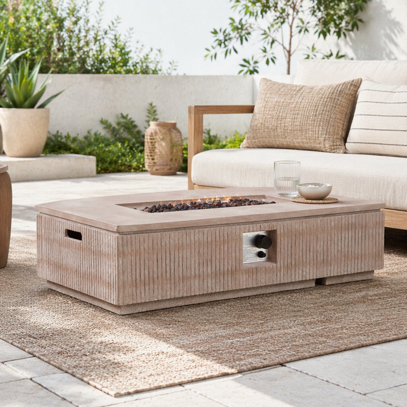 Travertin extérieur d'extérieur 48,2 po rectangulaire naturel MgO - 50 000 BTU (couvercle de réservoir non inclus)