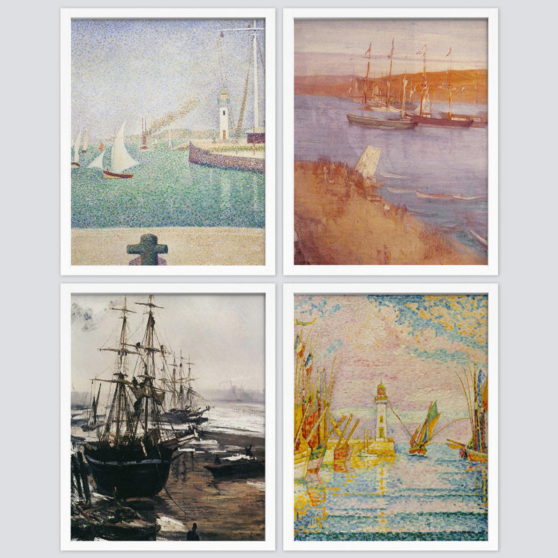 Nautique, voilier, océan, mer, paysages naturels, impression encadrée sur papier, 4 pièces, Blanc, H 10 po x l 8 po