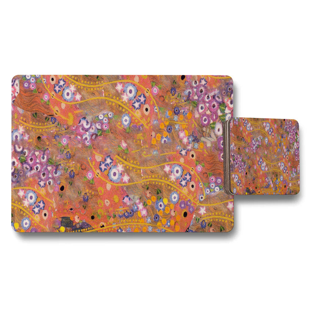 Vibrant Orange Floral Abstract Placemat And Coaster Set
