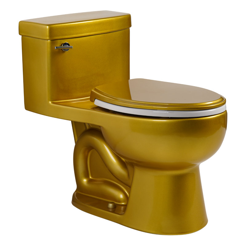 Colored One-Piece Toilet With Round Base, Elongated Toilet Bowl 17” ADA Seat Height, 1.28 GPF Single Flush, 12” Rough-In
