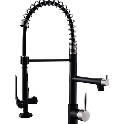 Robinet de cuisine rétractable - noir et argent, poignée simple, eau froide chaude, laiton, ustensiles de cuisine contemporains argentés avec remplissage froid, céramique, élégant
