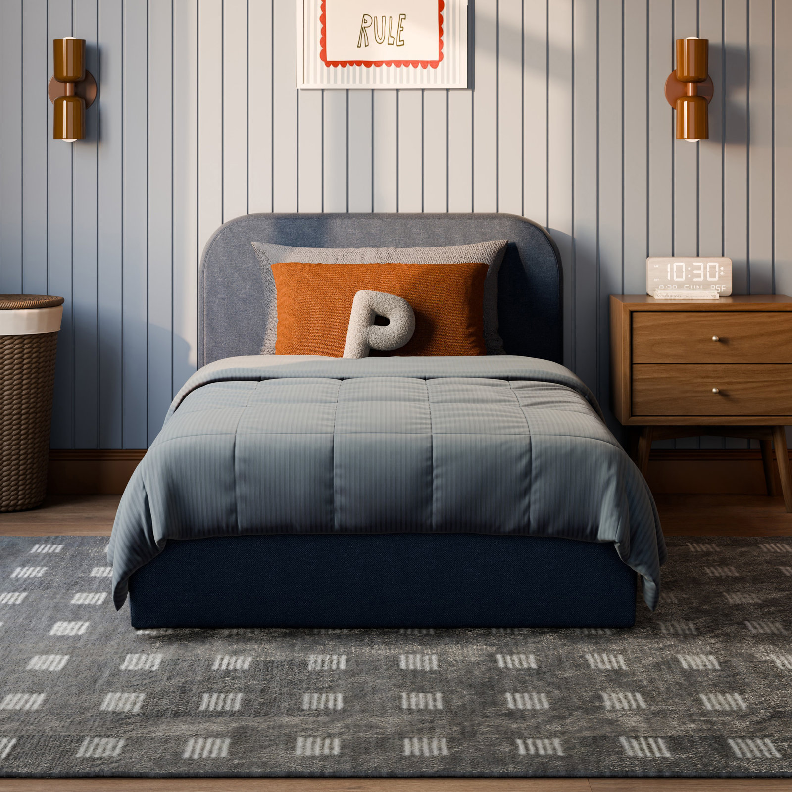 Nara Open-Frame Bed, Performance Navy Eco-Twill, Twin