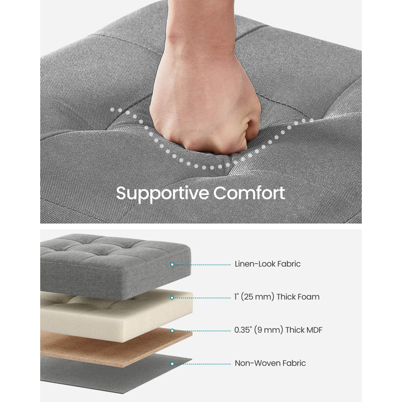 38cm Wide Ottoman, Grey Polyester