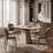 Modern Expandable Folding Dining Table with Leather-Wrapped Base Square Retractable Rock Slab Top Space Saving Kitchen Table for Small Apartments