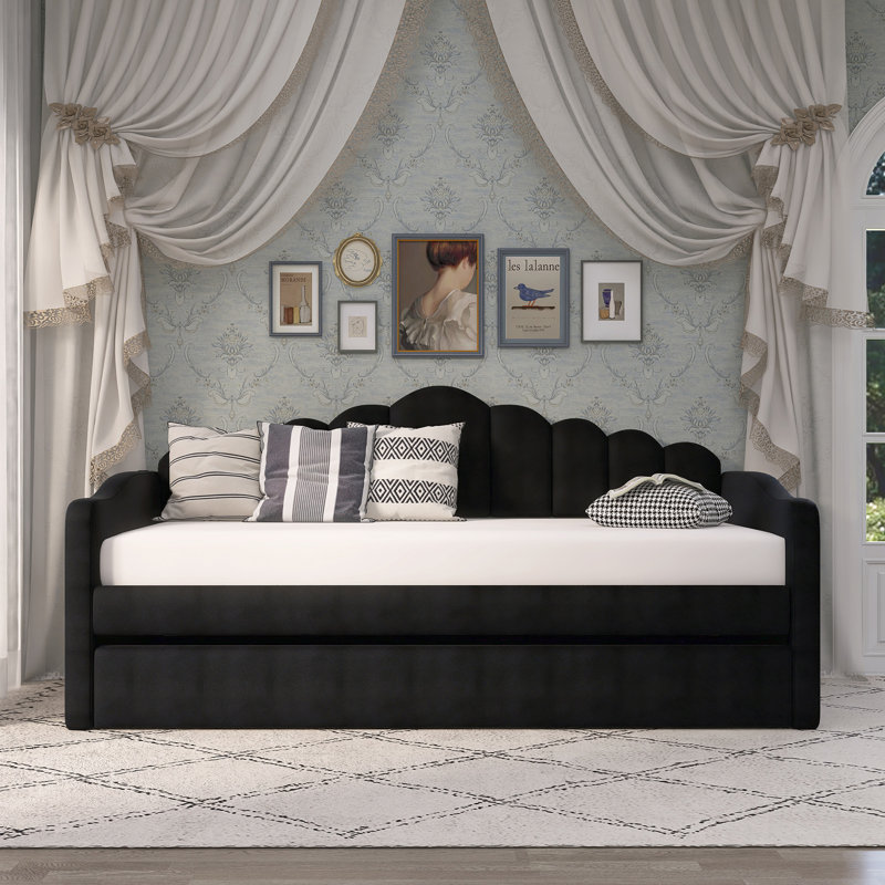 Twin Size Upholstered Daybed With Trundle, Black