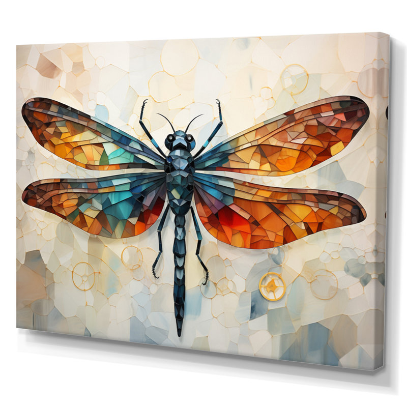 Libellule orange, insectes, vol géométrique I - Libellule, art mural, Toile tendue, H 30 po x l 40 po x P 1,5 po