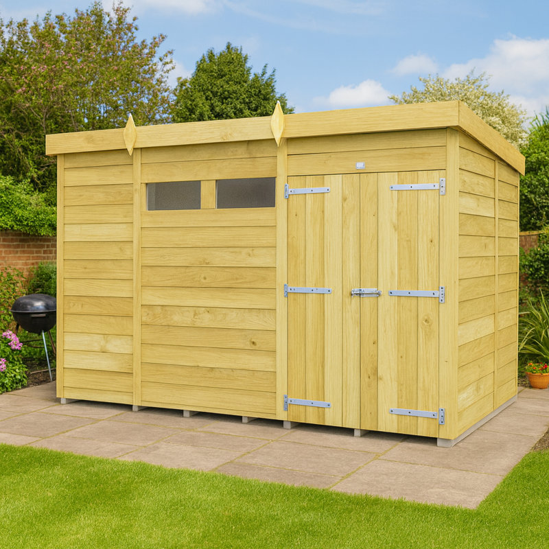 10ft x 8ft Pent Security Shed - Double Door