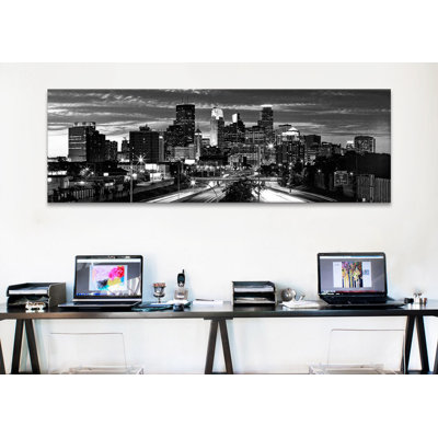 " Minneapolis Panoramic Skyline Cityscape (Black & White - Evening) " by Unknown Artist