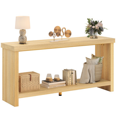 63 Inches Narrow Console Table, 2-tier Long Sofa Tables Behind Couch Table, Farmhouse Foyer Tables For Entryway, Hallway, Living Room