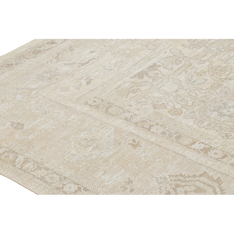 Rug & Kilim’S Oushak Rug In Beige And Cream White With Floral Patterns, Rectangle 10' x 14'
