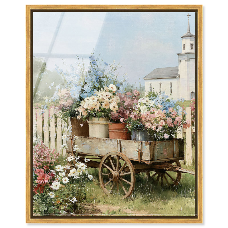 Floral Wagon I, impression sur acrylique, art de salon rétro par, H 38 po x l 32 po, Encadrement doré