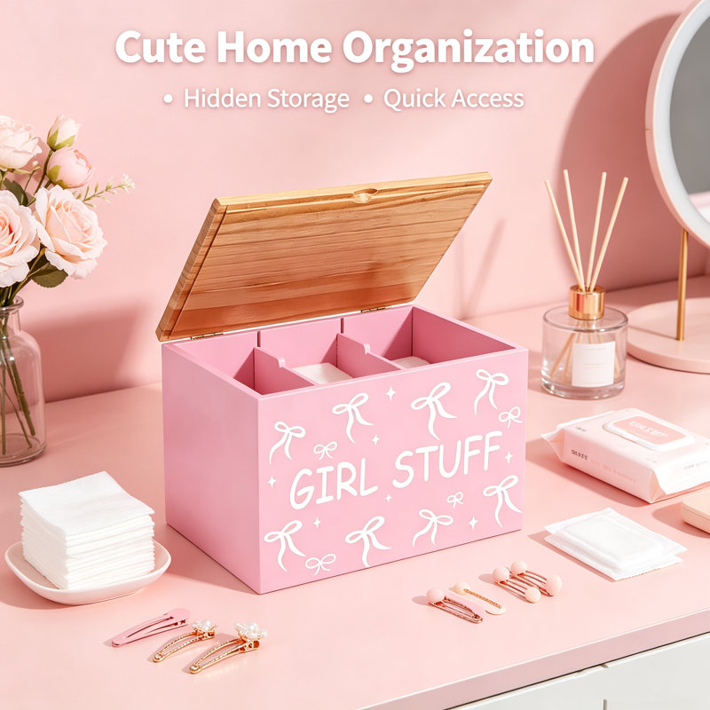 Pink Bow‑Print Tampon Storage Box