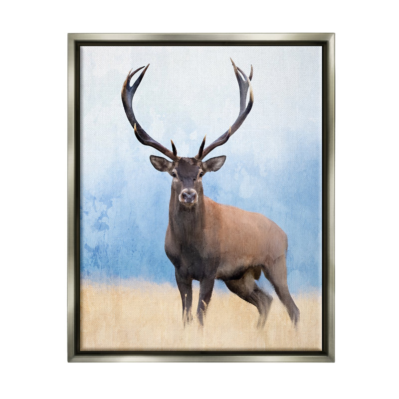 «Deer In Open Field» par Kim Allen, H 21 po x l 17 po x P 1,7 po, Cadre flottant gris lustré