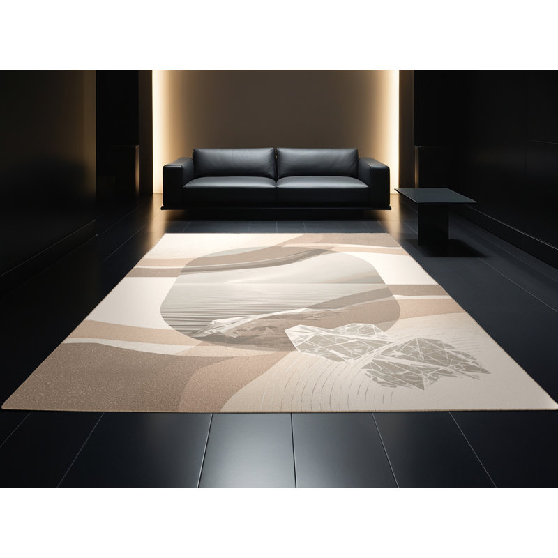 Tapis beige doux et moelleux Olivet, Rond 7 pi