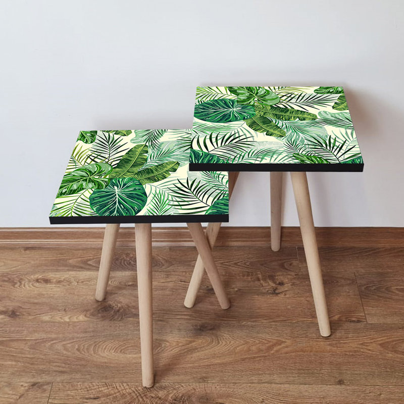 Modern Nesting Table Set (2 Pieces), Green & Cream, 13.8 x 18.5 x 13.8 in & 13.8 x 16.5 x 13.8 in | 100% MDF with Beech Wood Legs, Stylish & Functional for Living Room or Office, Perfect Space-Saving Design