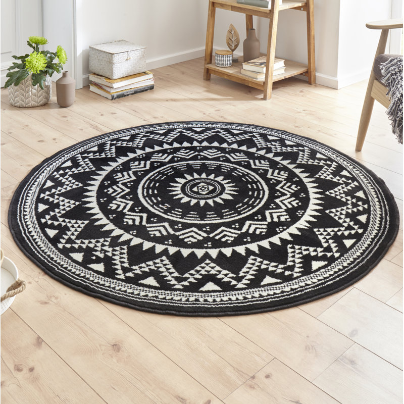 Celebration Valencia Flatweave Black Rug, Round 200cm