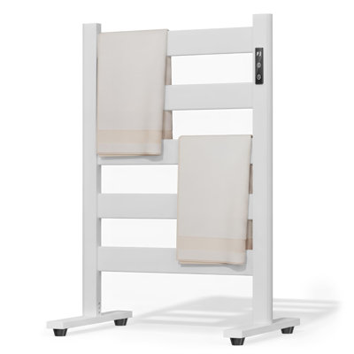 Sèche-serviettes sur pied, espace pour 5 barres, chauffage rapide en 10 minutes, chaleur uniforme, température réglable de 110 à 170 °F, aucune installation requise pour une utilisation dans la salle de bain et le spa, (blanc)