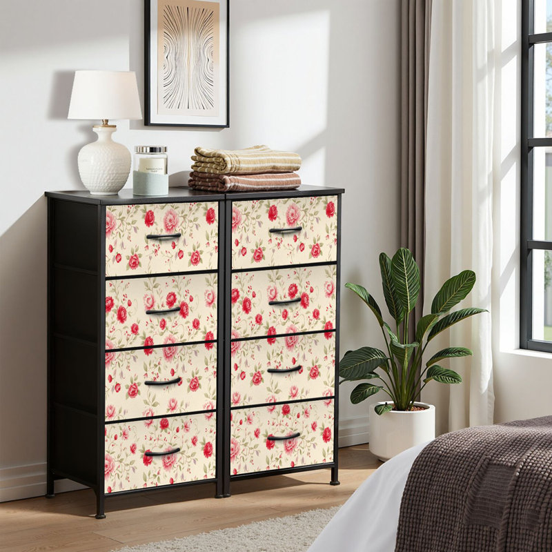 4 Drawer Dresser for Bedroom, Narrow Chest of Drawers, Wooden Top and Study Iron Frame 18"x37.5"-(WxH)