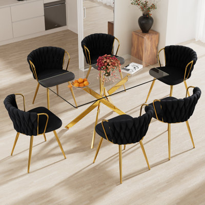 Elegant Rectangle Glass Dinning Table Set