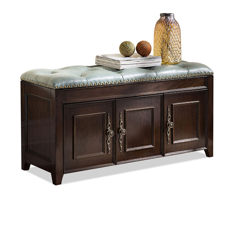 Banc en bois massif rembourré bleu ardoise, Bleu ardoise, Noir