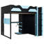 Lit mezzanine pleine grandeur avec bureau, tablettes de rangement, ports USB et lumière DEL RVB, bleu nuage-301346980