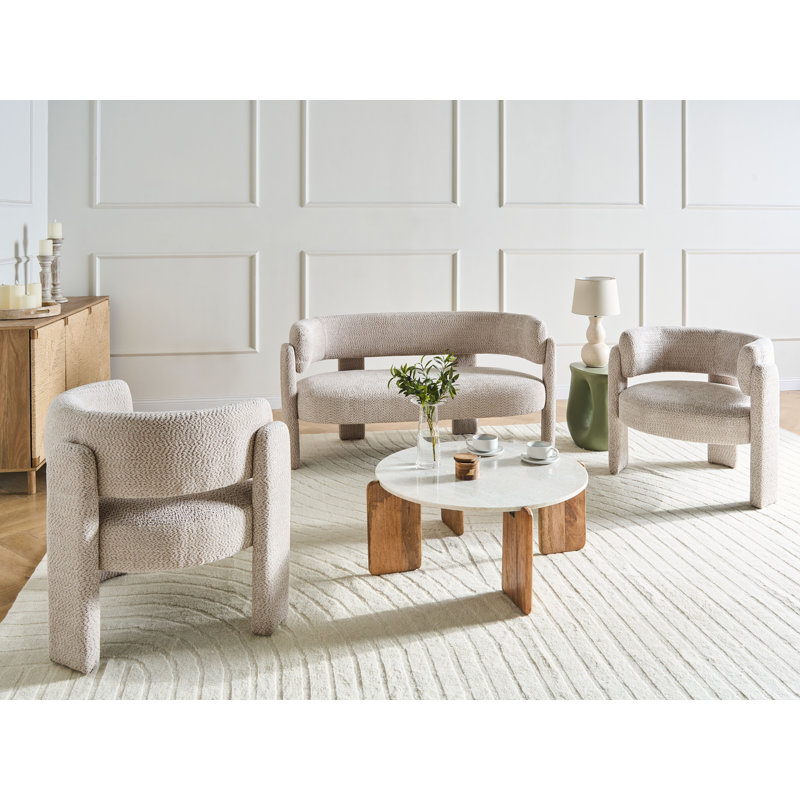 Permelia 3 Piece Chenille Standard Living Room Set, Beige, Beige